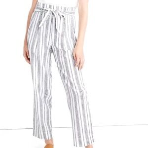Madewell Striped Linen Paper Bag Pants with Tie Belt White & Blue Womens Size 14